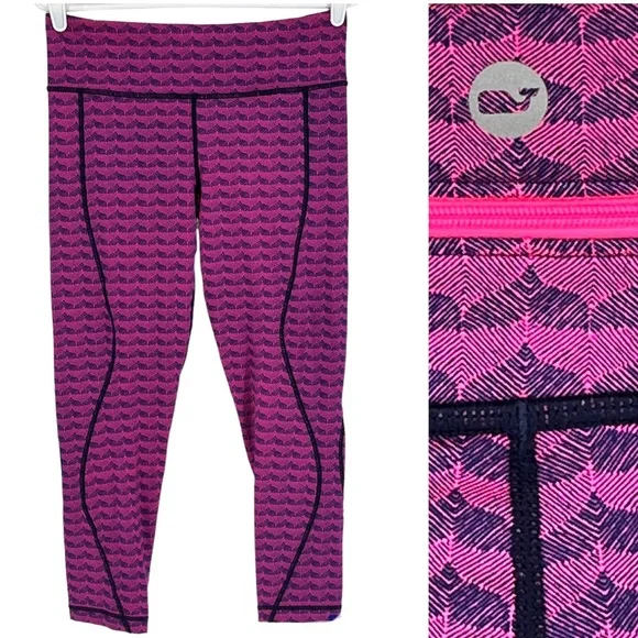 VINEYARD VINES ETCHED WHALE TAIL PERFORMANCE LEGGINGS PINK BLUE MEDIUM - Picture 1 of 8